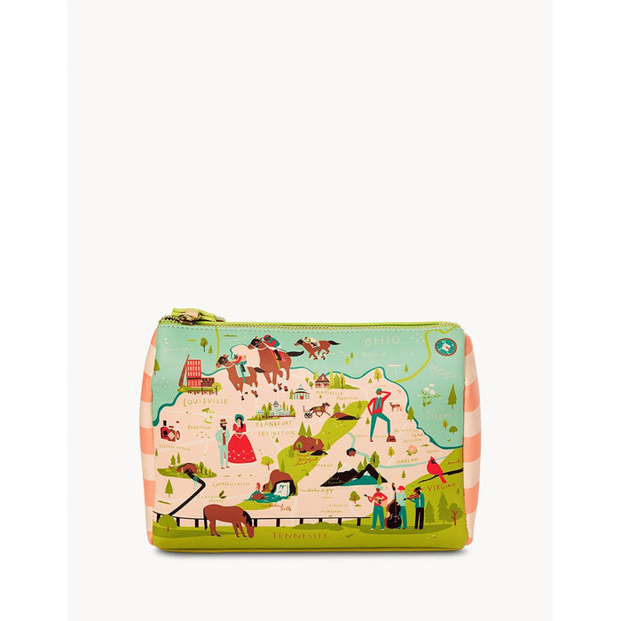Back view of Spartina 449 Kentucky Carry All Case featuring detailed illustrated map of Kentucky landmarks