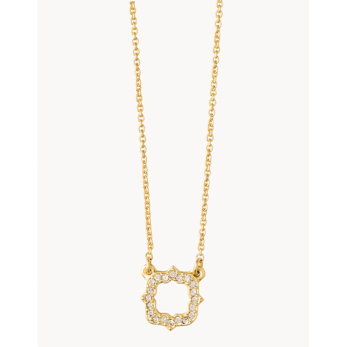 Spartina 449 gold luck quatrefoil necklace displayed on branded card with “Live, Laugh, Love & Luck” message