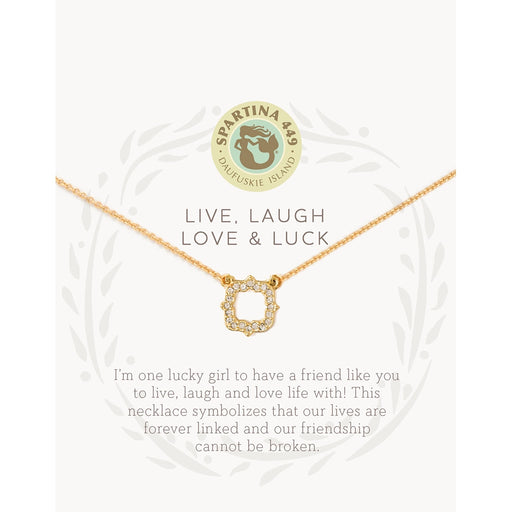 Spartina 449 Luck Quatrefoil Necklace in gold with crystal-trimmed quatrefoil pendant on delicate chain