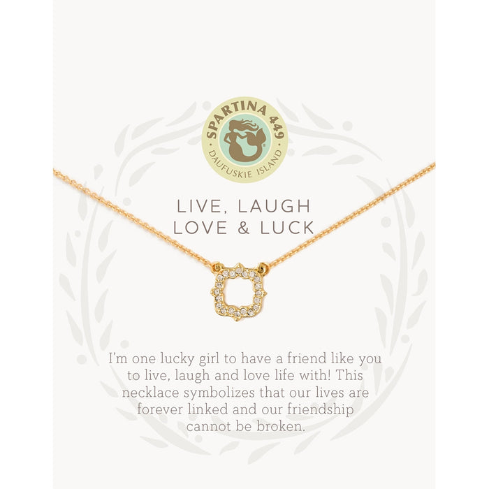 Spartina 449 Luck Quatrefoil Necklace in gold with crystal-trimmed quatrefoil pendant on delicate chain