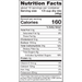 Nutrition Facts label for Stonewall Kitchen Blueberry Pancake & Waffle Mix, showing 160 calories per 1/3 cup dry mix serving, 0.5g total fat, 34g carbohydrates, 4g protein, 8g total sugars (5g added), 160mg sodium, and small amounts of calcium, iron, and potassium.