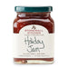 Stonewall Kitchen Holiday Jam jar with festive fruit spread label on white background