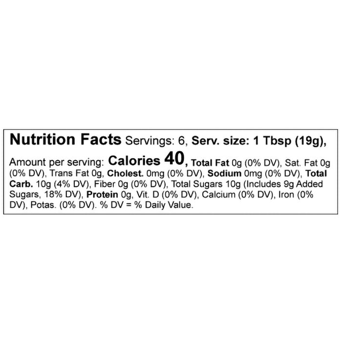 Nutrition facts label for a product with 40 calories per serving.