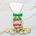 Sweet Jubilee White Chocolate Covered Mini Oreo Cookies with red and green sprinkles in clear bag with green satin bow.