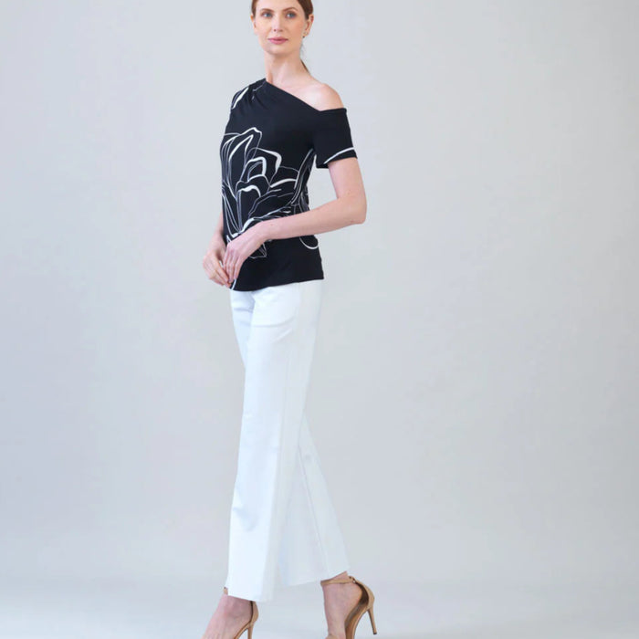 Angular Drape Neck Off Shoulder Top - Floral Outline