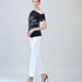 Angular Drape Neck Off Shoulder Top - Floral Outline