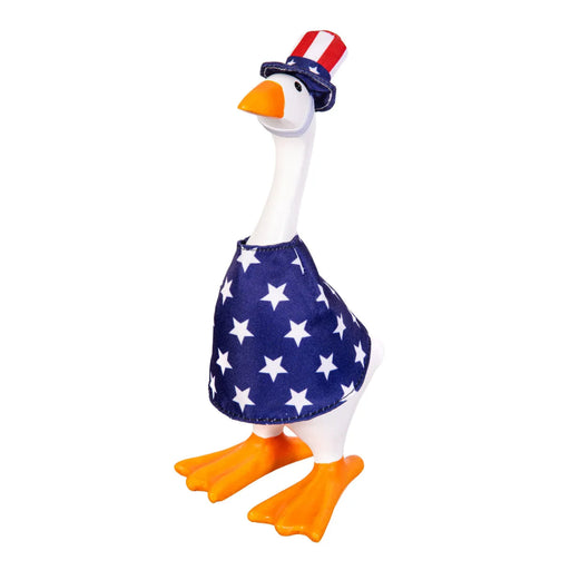 Evergreen Gordy Goose outfit for patriotic home, porch, and tabletop decor