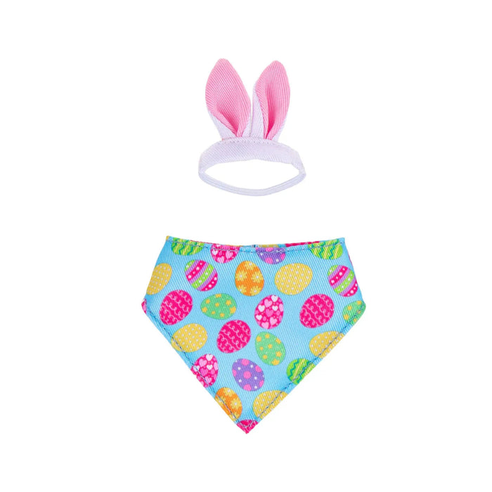Decorative tabletop goose wearing a playful Easter Bunny costume for spring decor