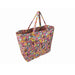 A cheerful tote bag showcasing a colorful design, filled with a variety of bright patterns and eye-catching colors.