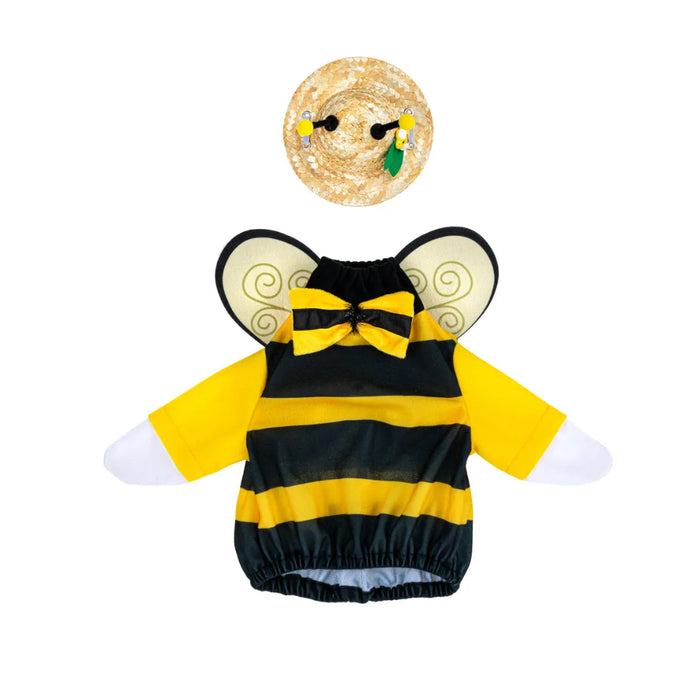 Evergreen Giddy the Goose Bee Outfit with yellow stripes, bee wings, and floral straw hat