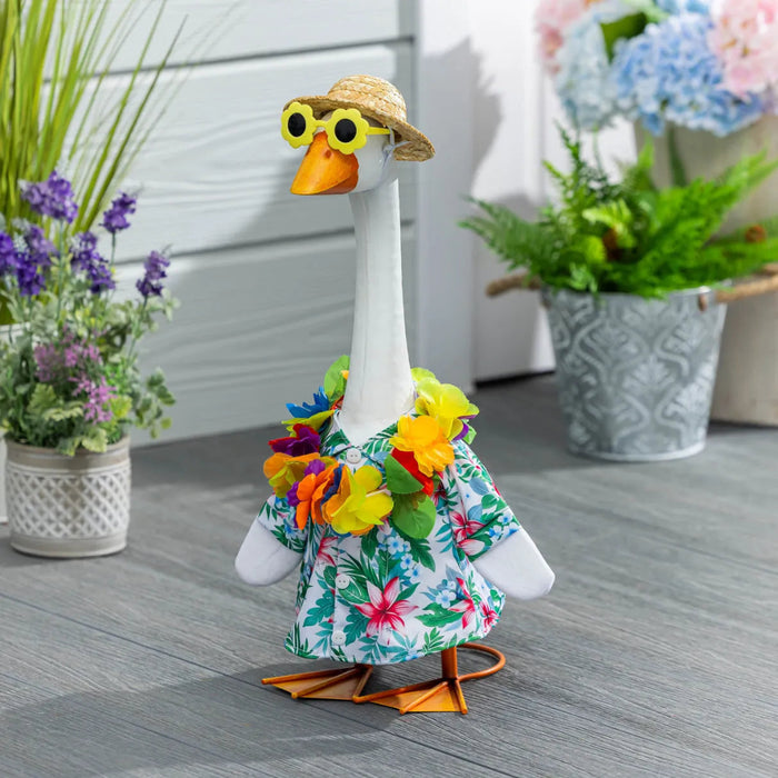 Evergreen Giddy the Goose Hawaiian Vacation Outfit for tropical summer porch and garden decor