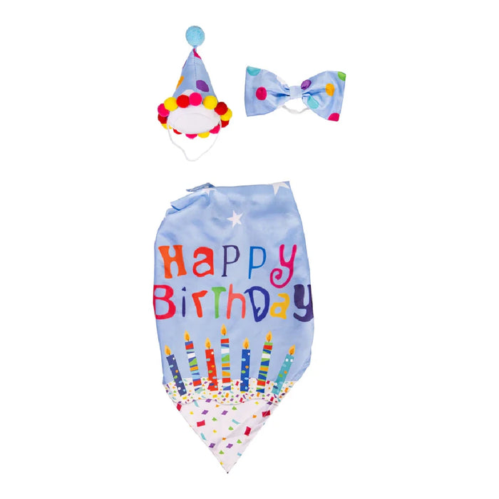 A cheerful duck wearing a birthday hat, holding a gift bag, celebrating a festive occasion.