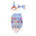 A cheerful duck wearing a birthday hat, holding a gift bag, celebrating a festive occasion.