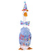 A duck adorned with a birthday hat, clutching a bag, ready for a birthday celebration.