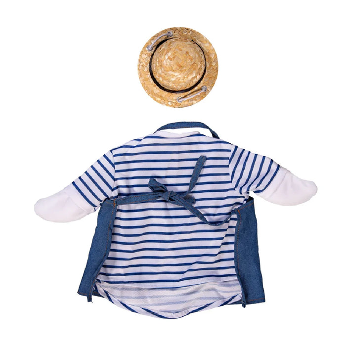 A duck in a fashionable hat and overalls, capturing a lighthearted and amusing character.