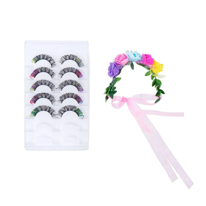 Evergreen goose eyelashes and floral headband accessory set for decorative goose figures