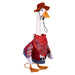 A cowboy-clad duck stands on a porch, creating a charming and amusing outdoor scene.