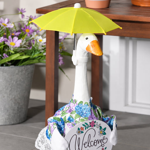 Giddy Goose Yellow Umbrella Porch Goose Accessory Set for seasonal outdoor décor