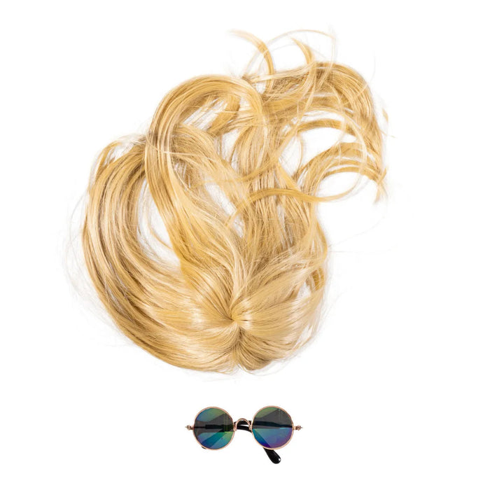 Evergreen Goose Silver Fashion old lady accessory set with curly wig and round chain glasses