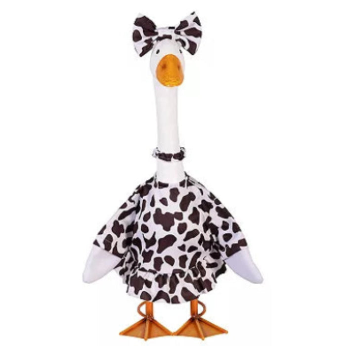 Charming outfit designed for decorative porch geese.