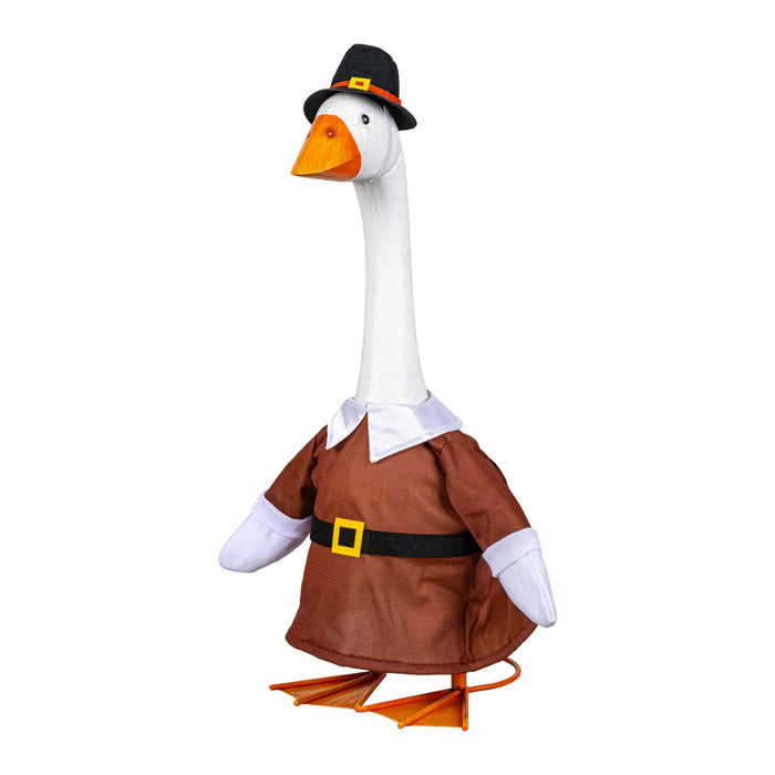 The Evergreen Giddy the Goose Outfit in Harvest Pilgrim Couple dresses your lawn or porch goose in a delightful pilgrim couple costume perfect for the harvest season.