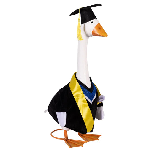 A duck adorned with a graduation cap and gown, embodying the spirit of graduation and educational milestones.