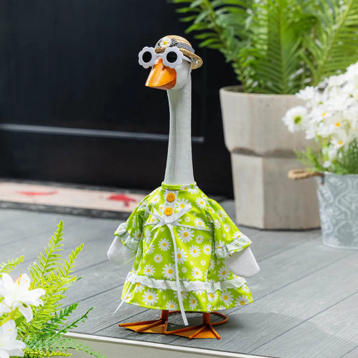 Porch Goose Daisy Dress floral outfit for playful garden, patio, and entryway decor
