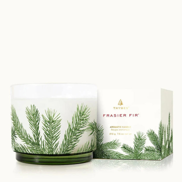 Frasier Fir Small Pine Needle Luminary Candle with woodland-inspired pine needle design for cozy holiday décor.