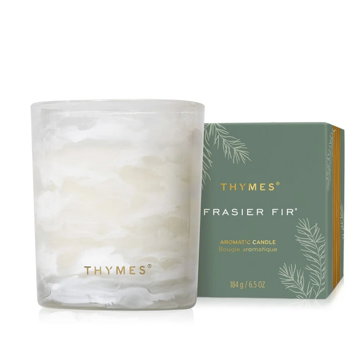 Frasier Fir Tidings boxed candle 6.5 oz with festive holiday packaging and evergreen-inspired fragrance.