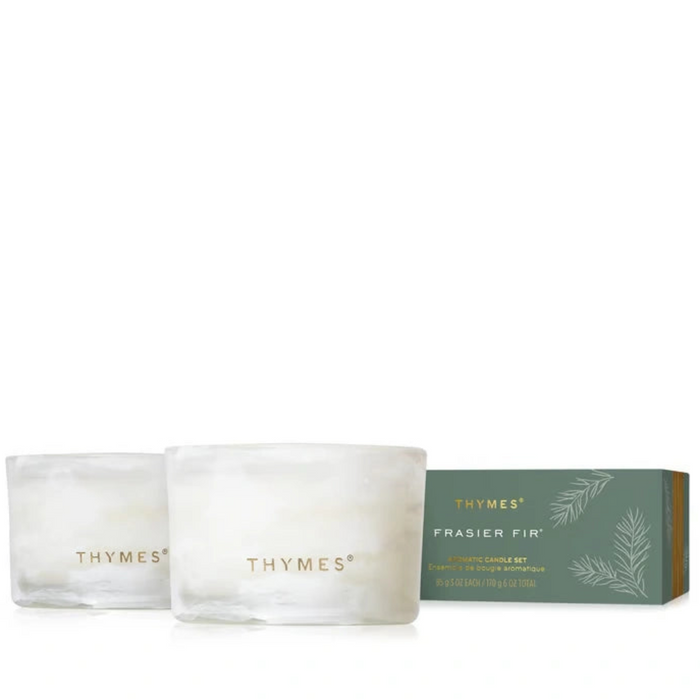 Frasier Fir Tidings boxed 3oz votive gift set with festive seasonal packaging.