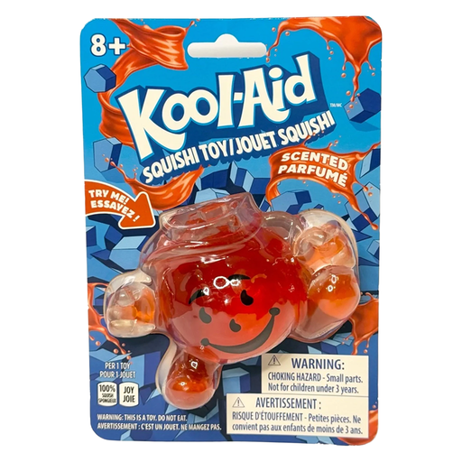 Kool-Aid Squish Toy packaging with a red character on a blue background