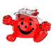 Red Kool-Aid man character holding two ice cubes on a white background