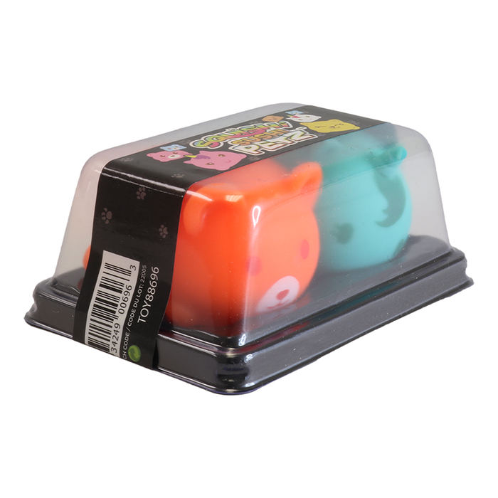 Two colorful animal-shaped toys in a clear plastic packaging on a white background