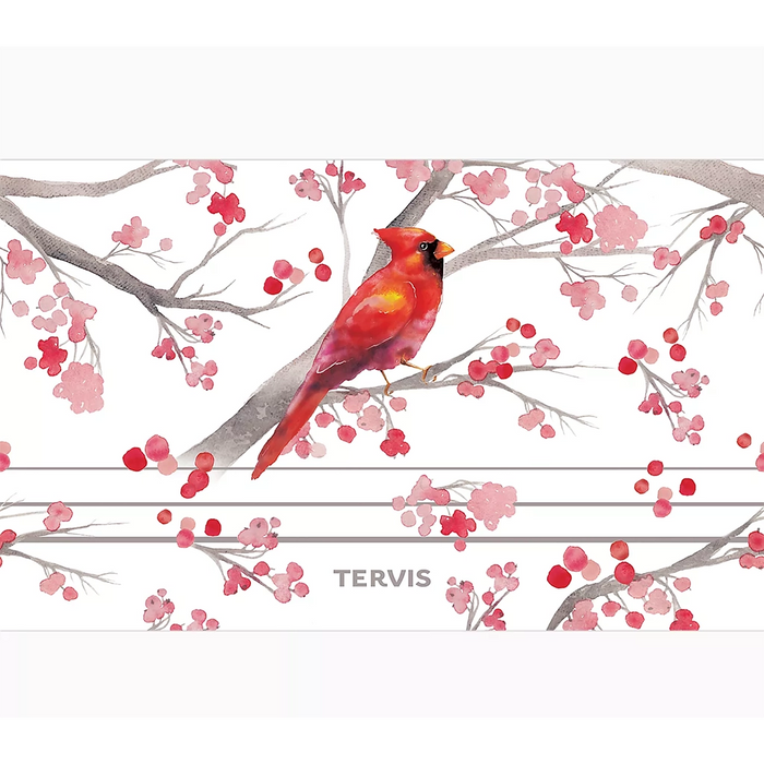 Watercolor illustration of a red cardinal and berries design wrap for Tervis tumbler.