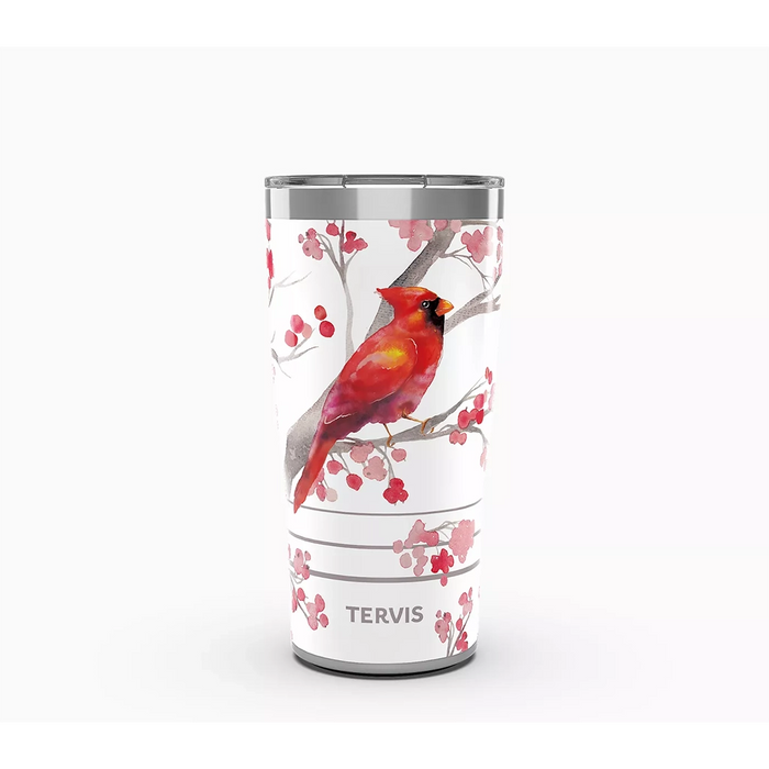 Tervis Cardinal and Berry Tumbler featuring a red cardinal perched on berry branches.