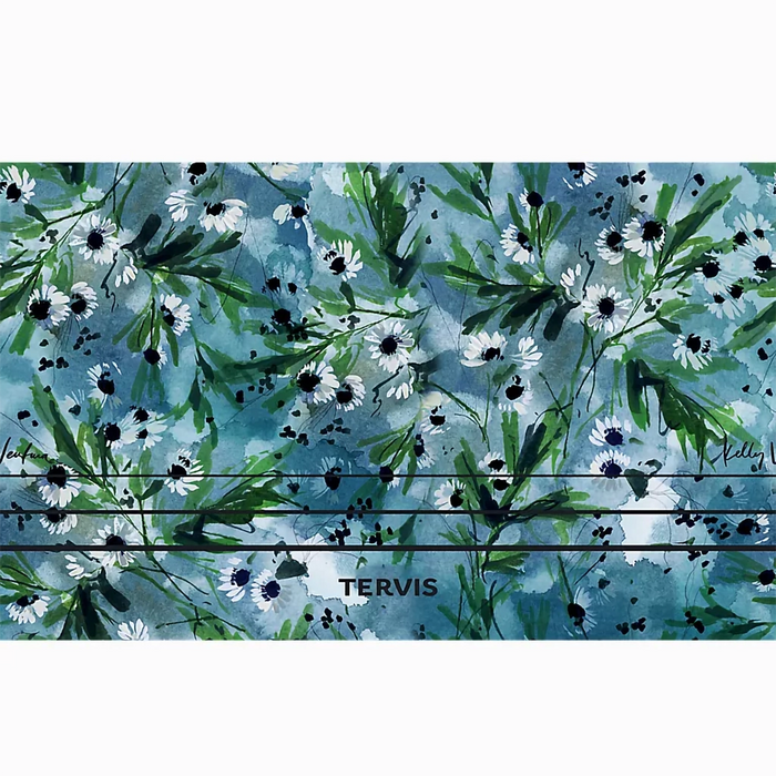 Full wraparound view of Tervis Kelly Ventura Teal Botanical tumbler design, showcasing watercolor-style white flowers, green leaves, and teal background.