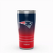 Tervis 20 oz stainless steel tumbler with New England Patriots logo and red to navy ombre gradient design with slider lid