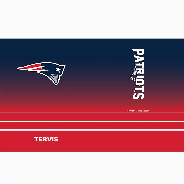 Tervis NFL New England Patriots Ombre tumbler wrap design with team logo and Patriots wordmark on red and navy gradient background