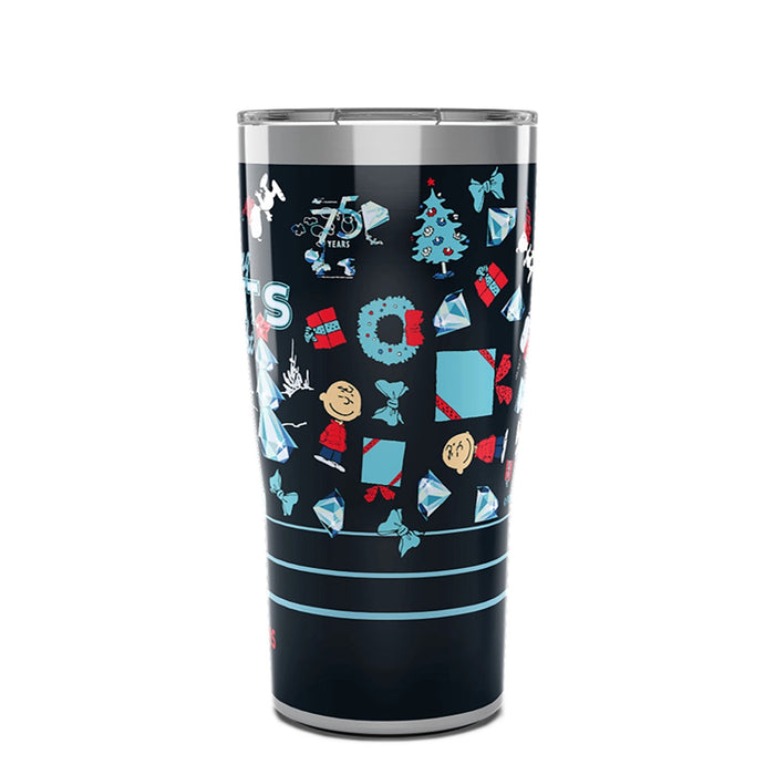 Back view showing Charlie Brown, gifts, and holiday icons from Peanuts collection.