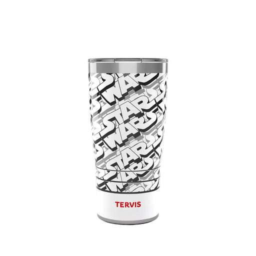 Tervis Star Wars Logo Pattern Tumbler featuring black and white repeating Star Wars logo on stainless steel.