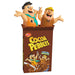 Front view of plastic 2026 Hallmark Keepsake Cocoa Pebbles ornament with Fred and Barney emerging from brown cereal box