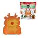 Orange reindeer-shaped squishy toy with packaging on a white background