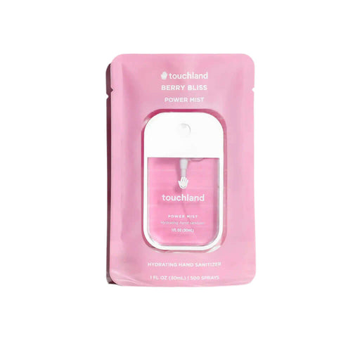 Pink packaging of touchland Berry Bliss Power Mist on a white background