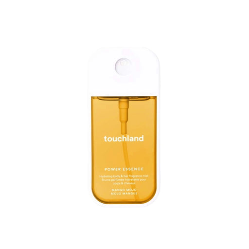 Touchland Mango Mojo Power Essence hydrating body & hair mist in sleek white and orange case.