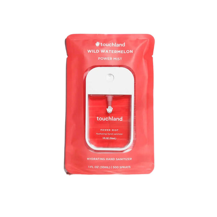 Touchland sanitizer in packaging – hydrating watermelon scent hand mist.