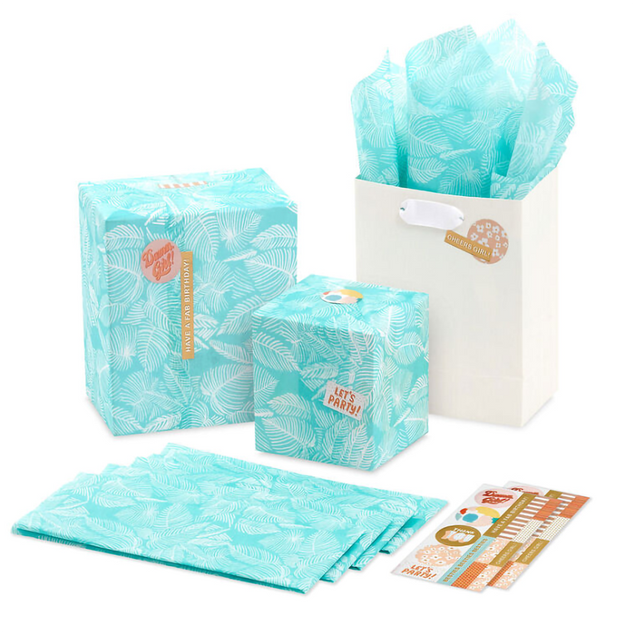 Hallmark : Tropical Leaves on Aqua Tissue Paper With Gift Tag Stickers, 6 sheets