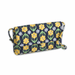 Front view of Vera Bradley Andover Shoulder Bag in Daffodils featuring yellow floral with navy blue background quilted flap closure and elegant button detail