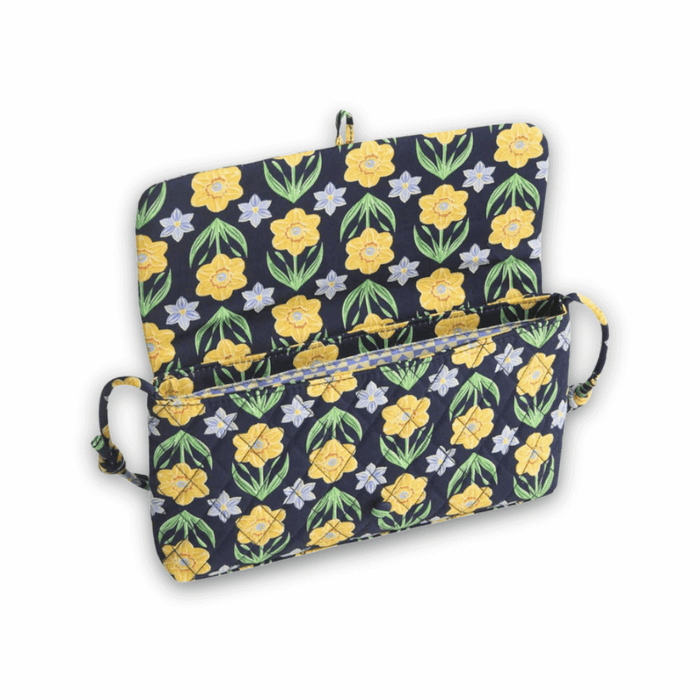 Interior view of Vera Bradley Andover Shoulder Bag in Daffodils showing floral lining and spacious main compartment
