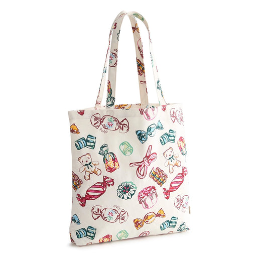 Vera Bradley Bouquet No. 6 Woodlark Tote Bag featuring colorful candy and teddy bear print on white background.
