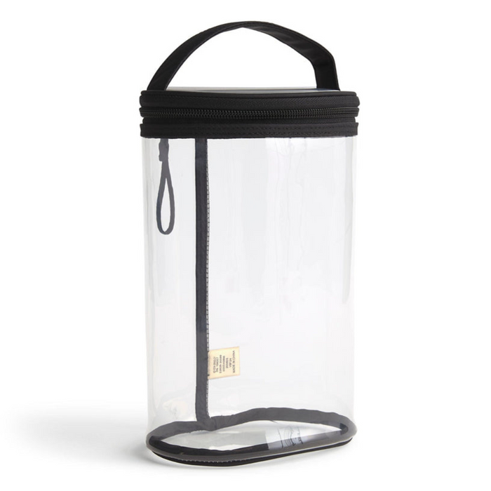 Vera Bradley Clear Lotion Bag with Moonless Night black trim, vertical zip-top design, and clear body for travel-size products